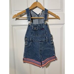 Vintage Jordache Girls Denim Overall Shorts With Embroidered Trim Size 4/5